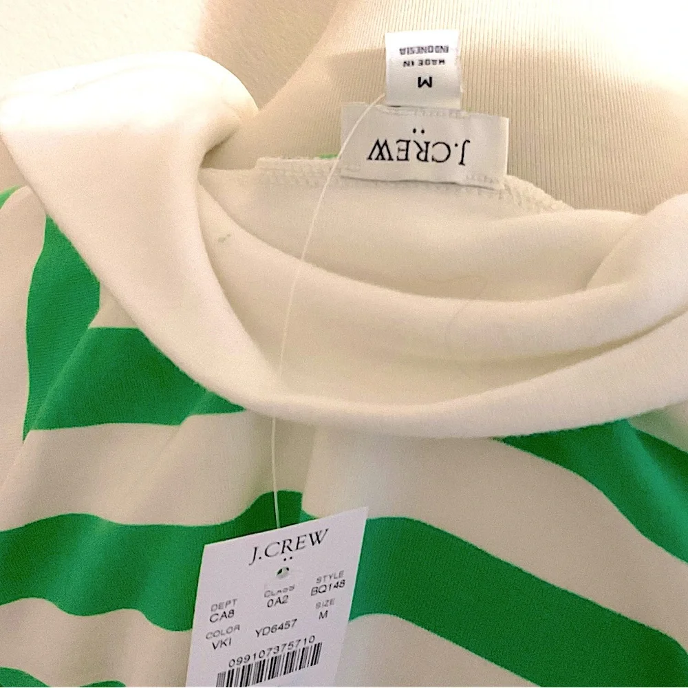 J. Crew Pullover Striped Sweatshirt Lightweight Kelly, Ivory M - Picture 8 of 9